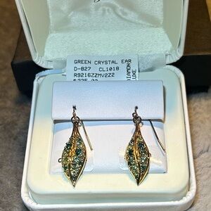 Green Filigree Dangle Earrings with Gold Accents